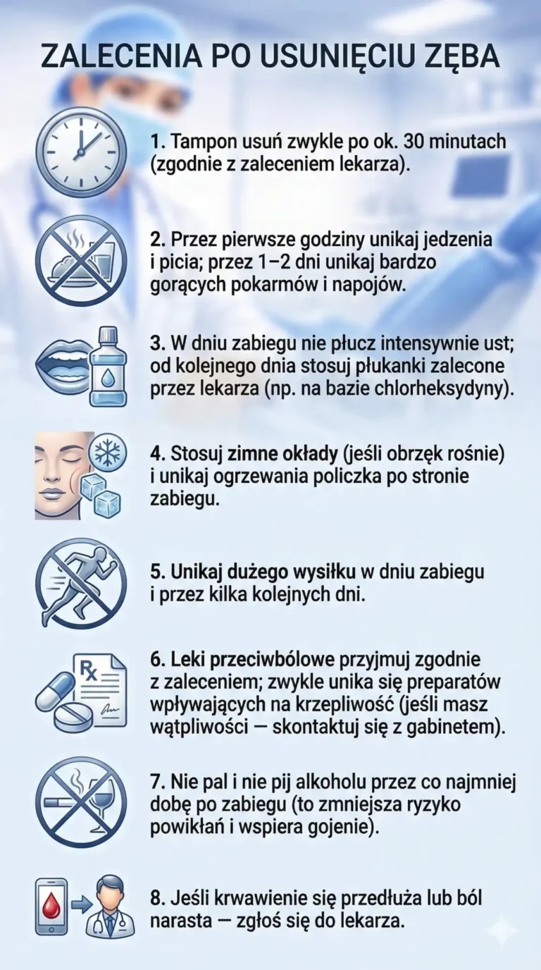 Zalecenia lekarza po usunięciu zęba w Lublinie-infografika-Klinika Pięknego Uśmiechu