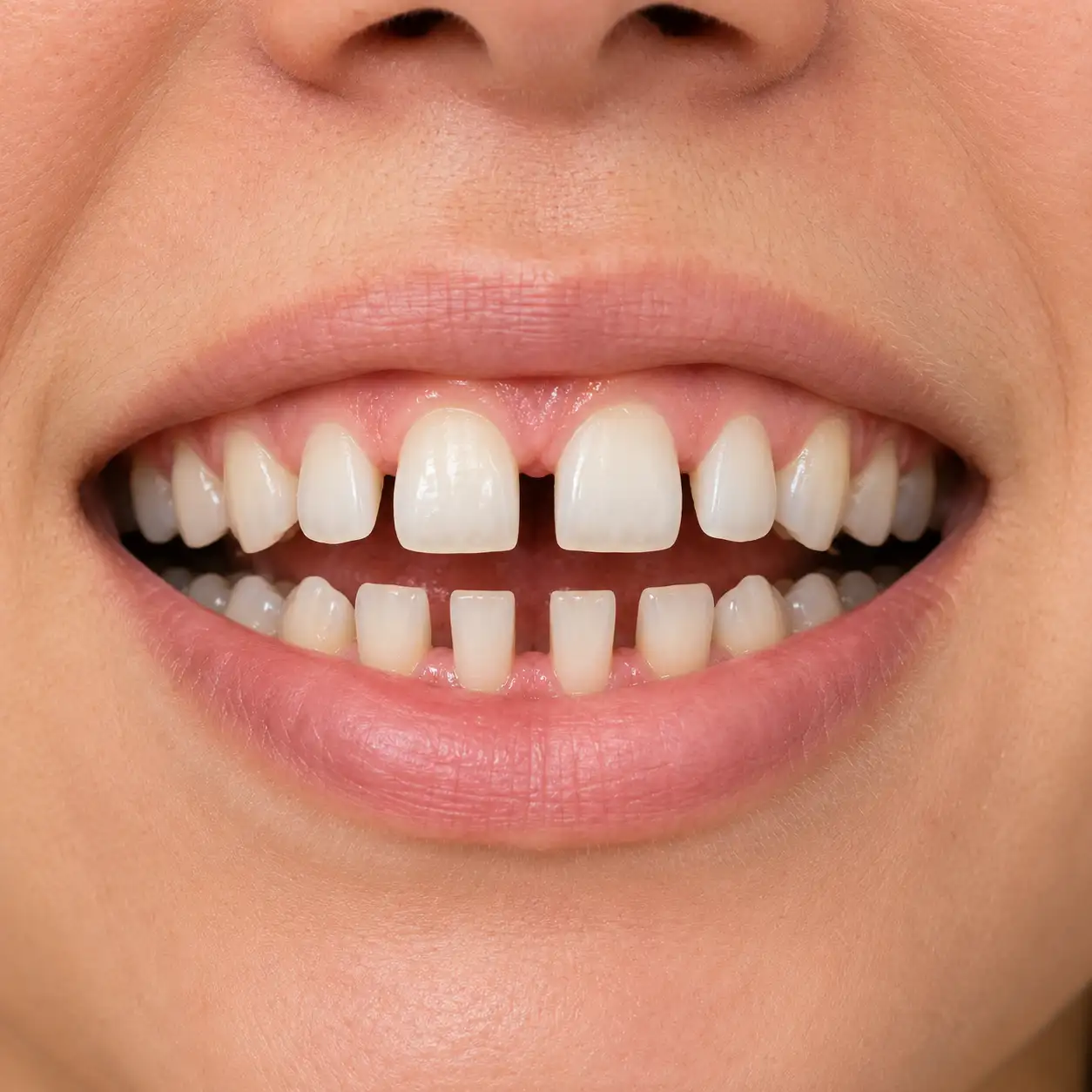 Szpary między zębami u pacjenta przed leczeniem nakładkami Invisalign w Lublinie-dr Marzena Pucek-Klinika Pięknego Uśmiechu